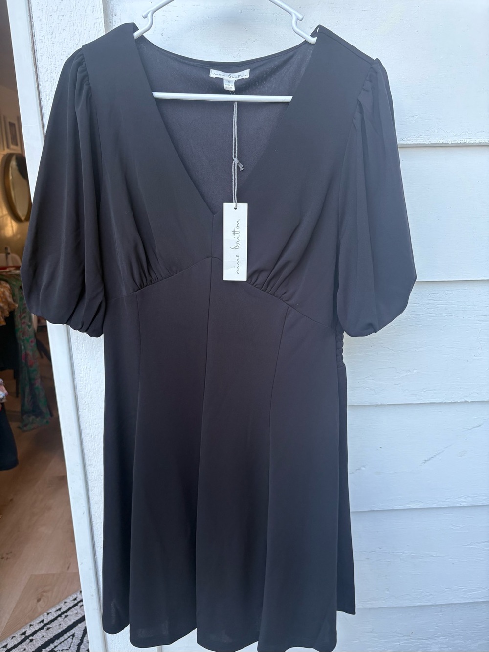 nine britton Black V-Neck Puff Sleeve Fit & Flare Dress